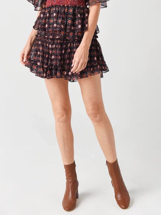Misa Los Angeles Dresses & Skirts - MISA LA. Marion Mini Ruffle‎ Skirt in Black Onyx Medallion Chiffon
